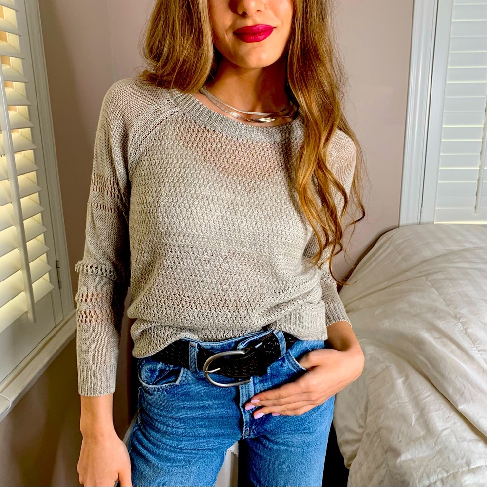 Joie Linen Fall Cozy Sexy Mocha Oatmeal Knit Breathable Sweater